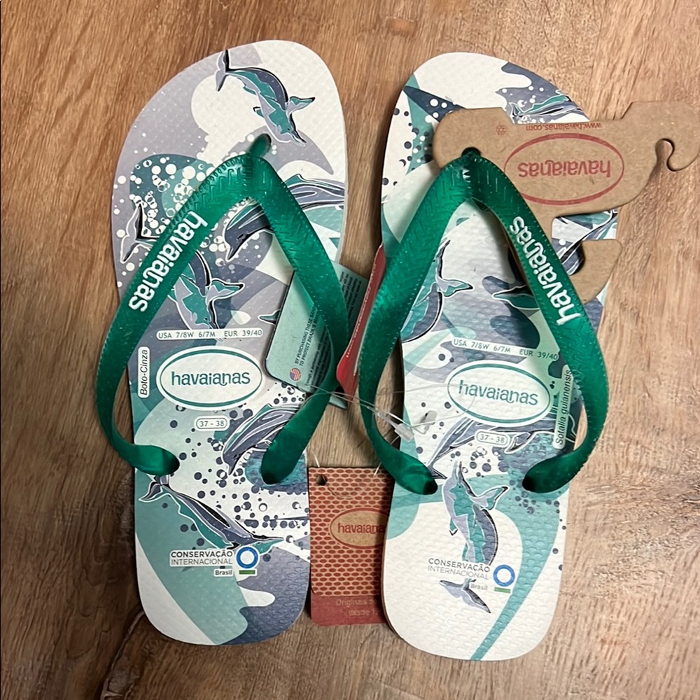 Havaianas Oceanic Green Conservation Brazil Flip Flops US 7/8 w or 6/7M EU 39/40